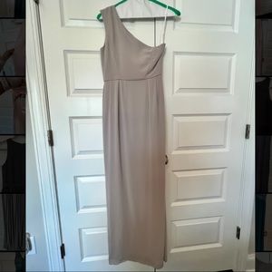 One shoulder taupe bridesmaid dress from Birdy Grey